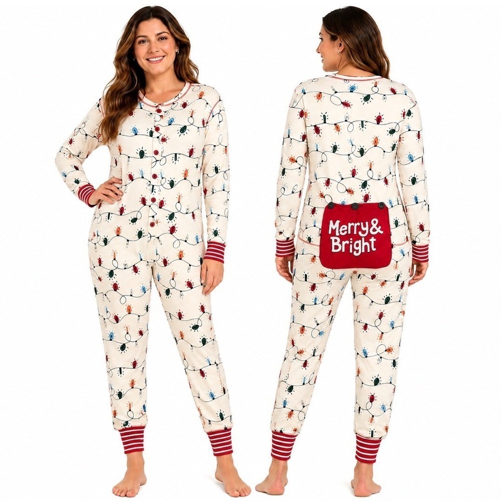 Little Blue House Union Suit Adult XS Cream New Glow in the Dark Holiday Lights